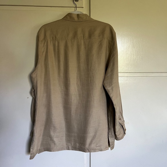 Lauren Ralph Lauren Tan Linen Long Sleeve Button Up Top Blouse Plus Size 16 - Picture 6 of 9